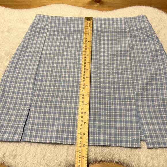 SHEIN Womens Blue Wht Seersucker A Line Mini Skirt with Double Slit Size Medium - Picture 10 of 10